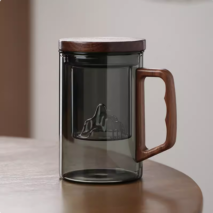 玻璃茶杯家用個人專用茶水分離喝茶杯加厚耐熱帶蓋茶道杯泡茶杯 茶杯 茶壺 茶瓶 泡茶杯 泡茶壺 玻璃杯 杯子