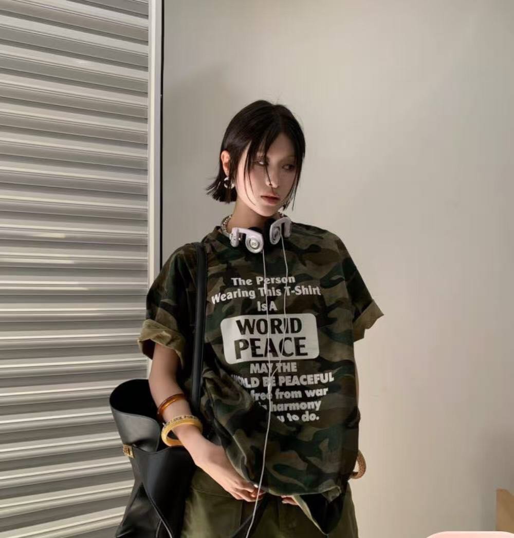 迷彩印字短T-2色  【B393167】