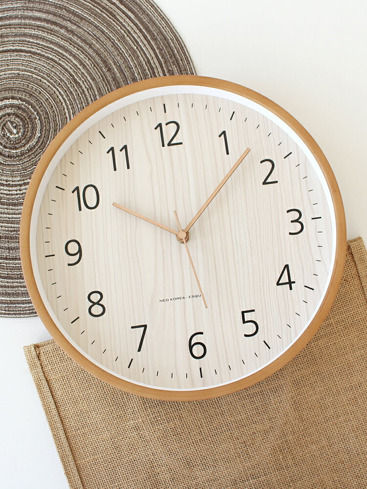 時鐘 掛鐘 大鐘面 北歐鐘錶家用客廳現代簡約大氣木質時鐘實木掛鐘靜音創意臥室中式『wl10357』