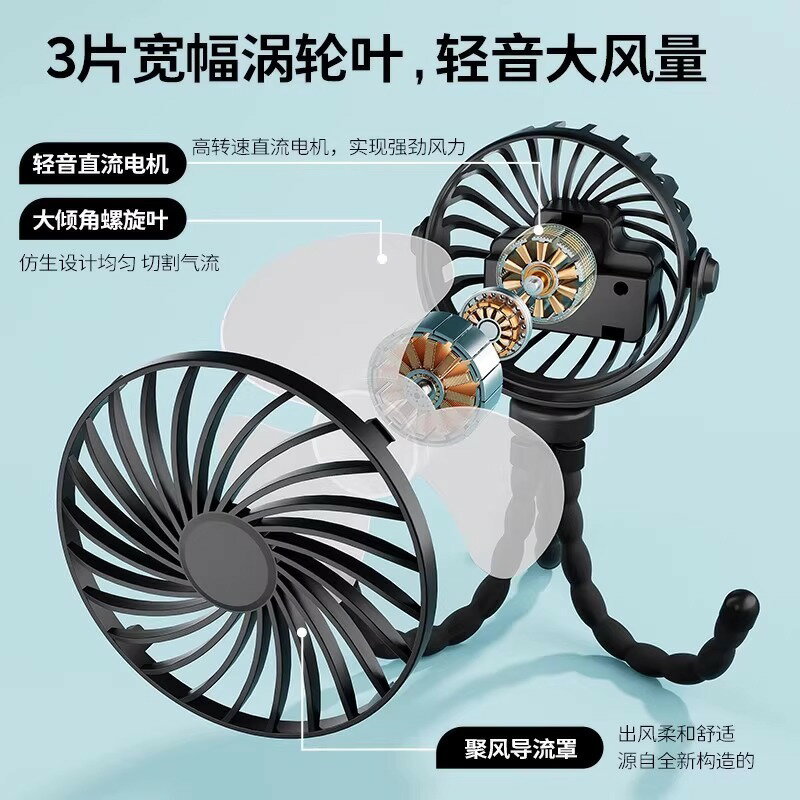 嬰兒車小風扇八爪魚防夾手持便攜充電驅蚊寶寶手推車遛娃神器【北歐家居生活】