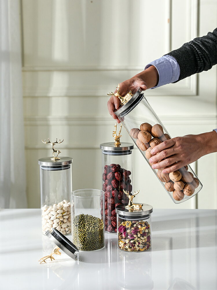 玻璃瓶密封罐茶罐帶蓋食品級零食透明雜糧收納罐玻璃罐儲物罐擺件