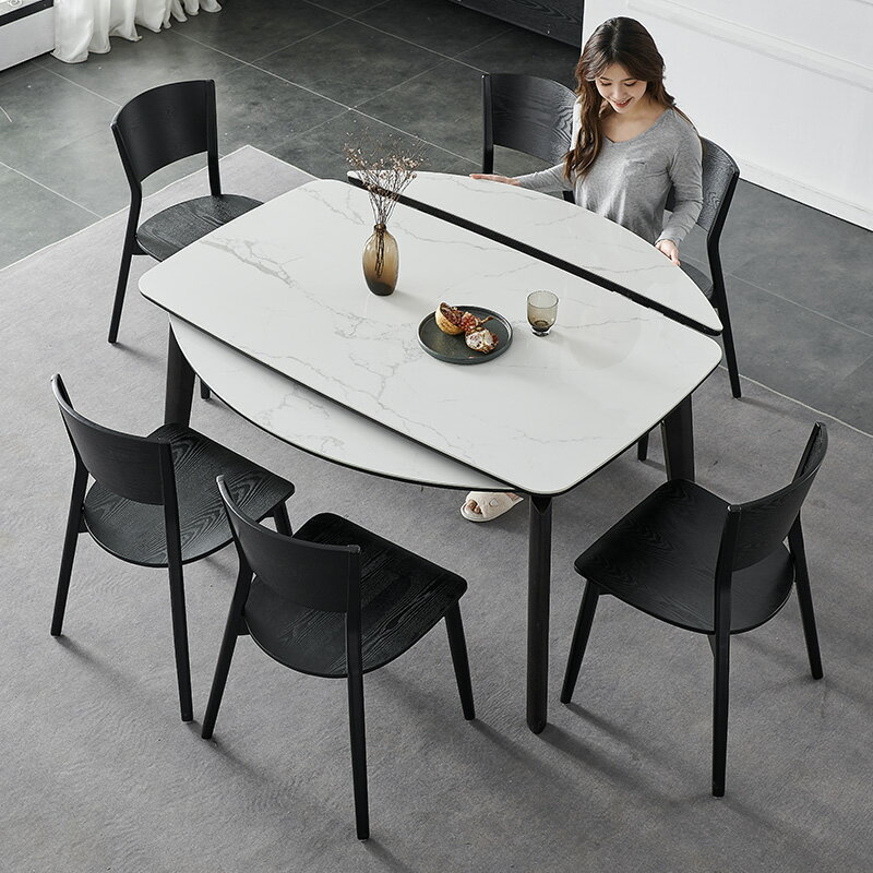 亮光伸縮餐桌 椅網紅折疊可變圓桌 家用 小戶型