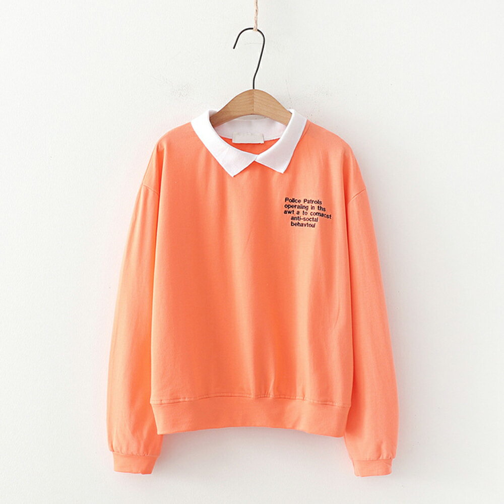 韓版翻領刺繡圓領上衣(4色F碼)＊ORead＊【限定加碼✿全館滿額再折】