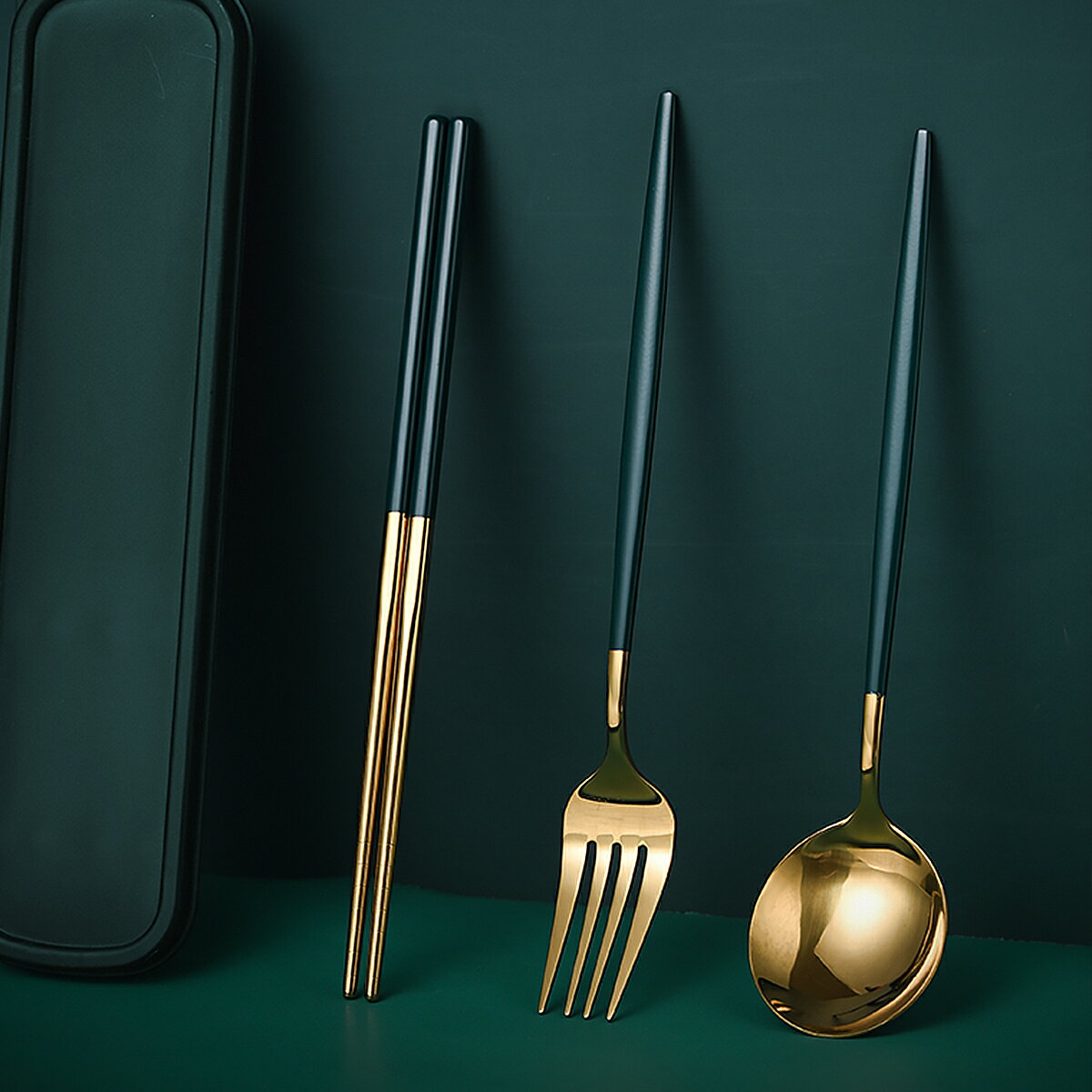 3件套不銹鋼勺子叉子筷子便攜餐具套裝網紅餐具便攜餐具