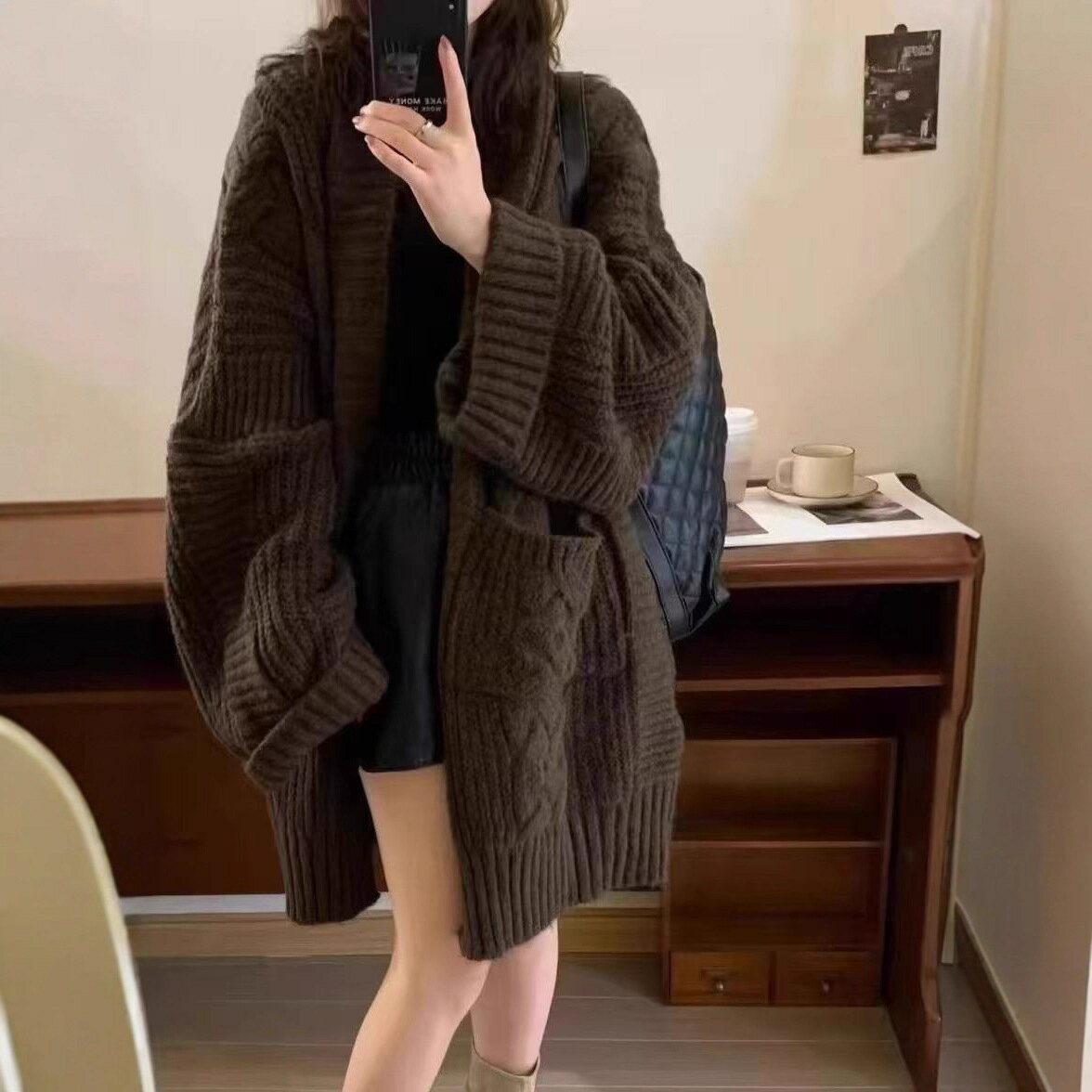 女裝 外套 韓系風 氣質上衣 韓版   韓系毛衣女慵懶風2025寬鬆針織衫開衫女外套中長款加厚秋冬款外搭 治裝激推 2