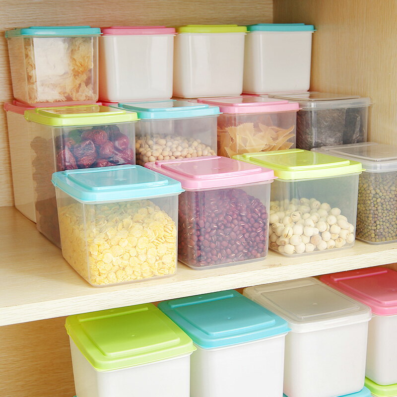 可疊加翻蓋式食品密封罐保鮮盒廚房塑料透明干貨雜糧收納罐儲物罐