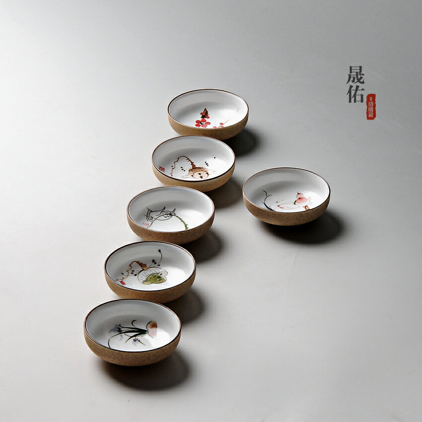 陶瓷手繪茶杯定窯陶泥品茗杯功夫茶具杯粗陶普洱杯景德鎮茶碗單杯