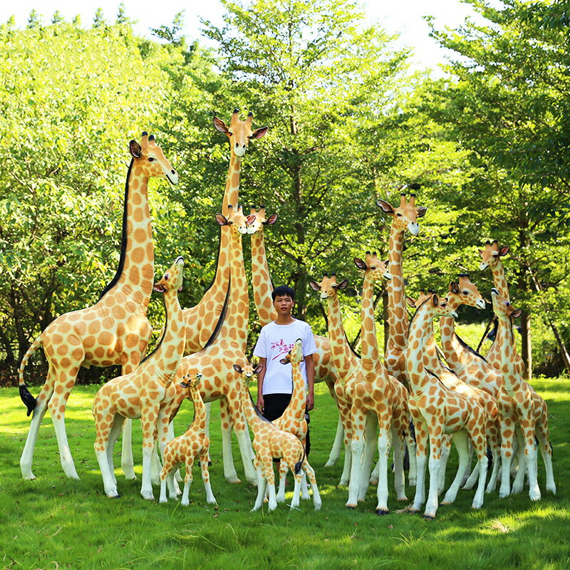 模擬假的動物長頸鹿雕塑大型擺件幼兒園林景觀玻璃鋼模型戶外裝飾