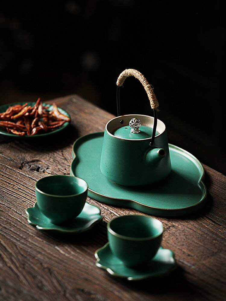 尚巖 日式提梁壺茶具套裝家用功夫茶具簡約干泡茶盤2人茶具小套組
