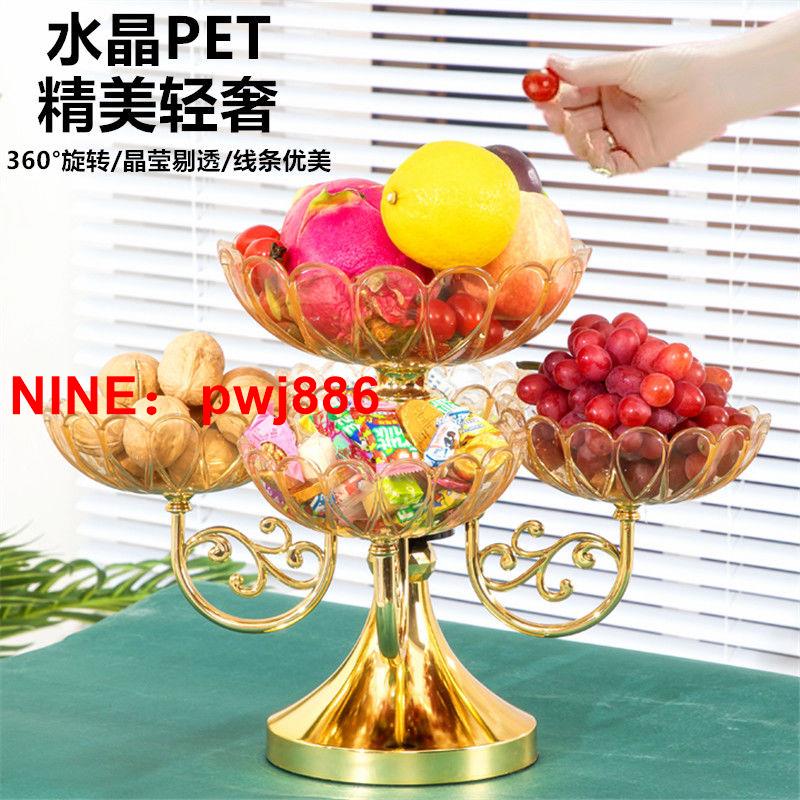 [臺灣公司貨 可開發票]果盤家用2023新款可旋轉多層客廳水果盤零食乾果糖果輕奢高檔水晶