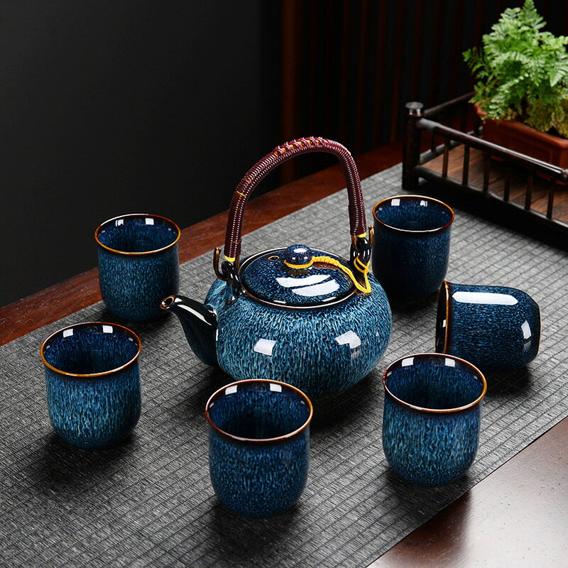 優樂悅~陶瓷功夫茶杯具套裝家用中式餐廳泡茶壺帶託盤窯變復古冷熱涼水壺手沖壺 茶壺