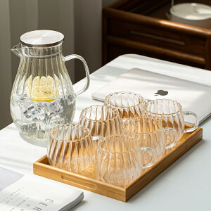 花瓣錘紋玻璃涼水壺套裝大容量家用透明檸檬水壺日式冷水壺耐高溫