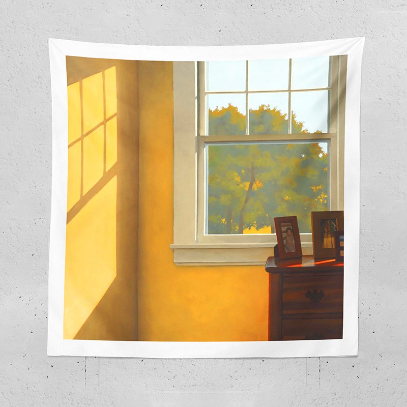 安靜治愈安全感掛布 窗外秋天景色 暖黃色墻布 臥室裝飾布背景布