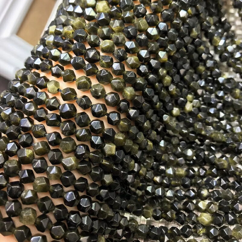 天然金曜石鉆石面切面刻面散珠半成品diy 手鏈串項鏈配件配珠飾品
