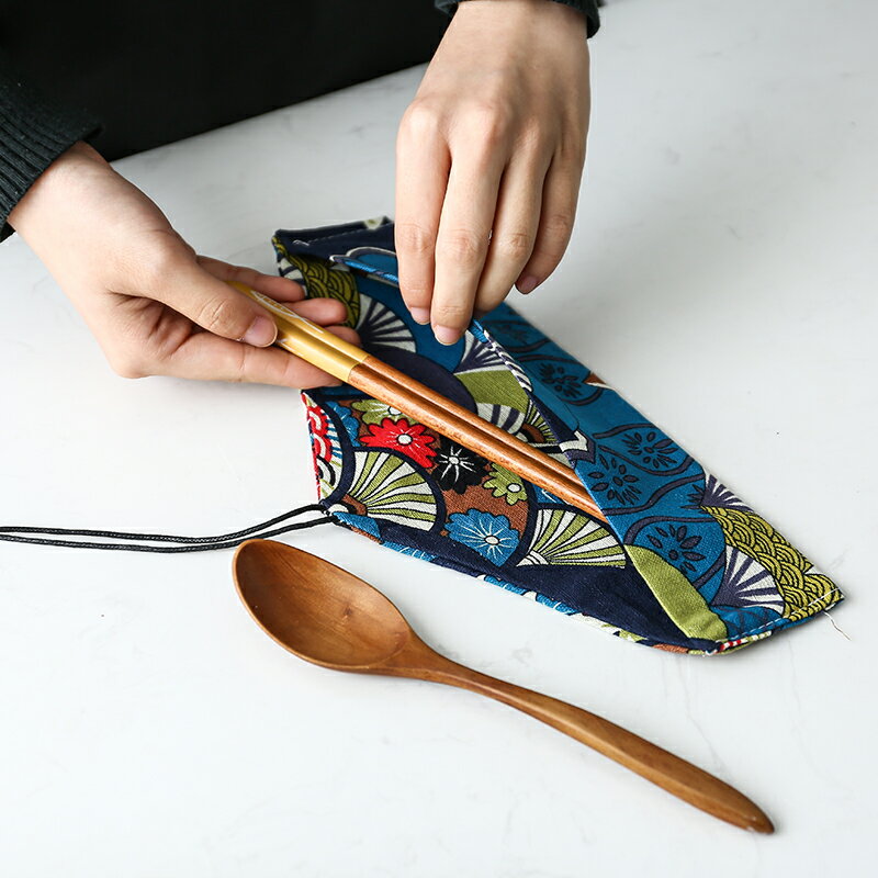 日式和風布袋旅行便攜式餐具袋木勺筷套裝餐具包筷子袋勺子收納袋 廚房小物