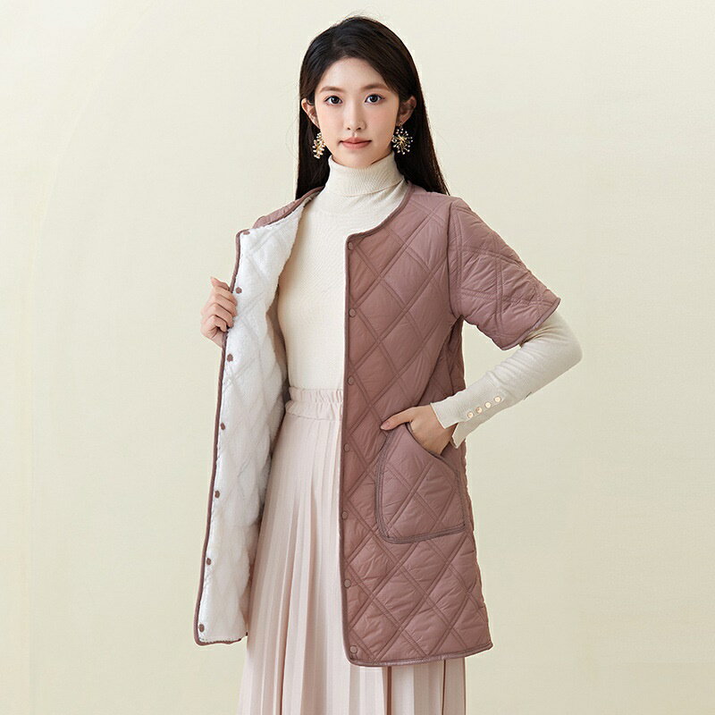 【巴黎精品】鋪棉外套休閒夾克-中長款短袖加絨保暖女外套4色a1hp32