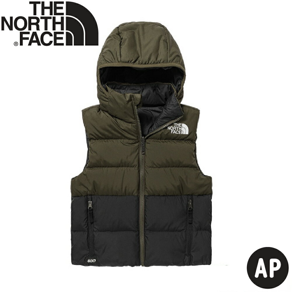 【The North Face 童 600FP 雙面羽絨背心 AP《褐綠/黑》】7UMP/登山/露營/雙面穿/戶外