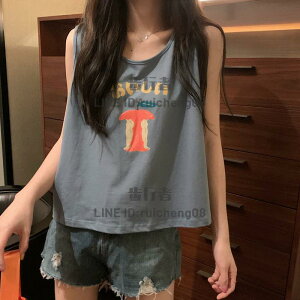 無袖短袖女生吊帶背心女夏外穿顯瘦港味學生無袖T恤運動chic上衣服【步行者戶外生活館】