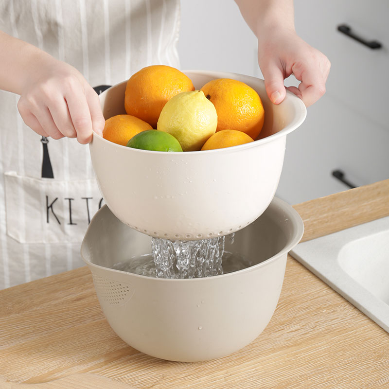 日本雙層家用洗菜盆瀝水籃洗水果廚房塑料圓果盤加厚淘菜籃淘米盆