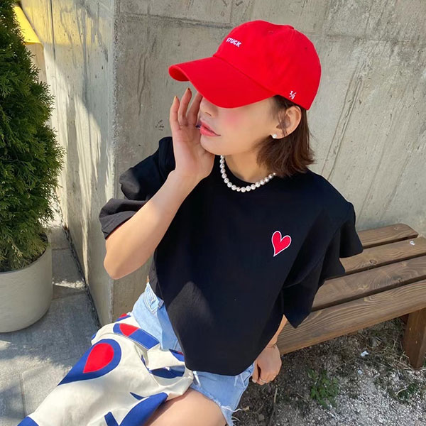 ANNAS 正韓 刺繡 愛心 墊肩 上衣 短袖 T 公主袖 肩膀造型 棉質 韓國設計師款 8