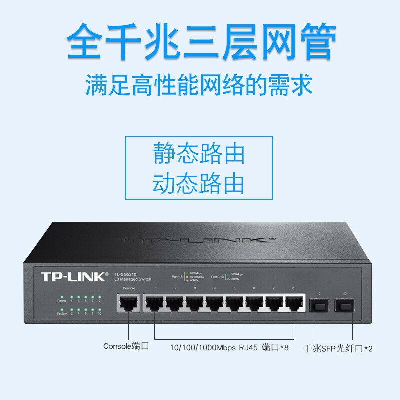【快速出貨】 免運 網絡交換機 TP-LINK全千兆三層網管交換機TL-SG5210端口匯聚DHCP服務器中繼~優樂悅