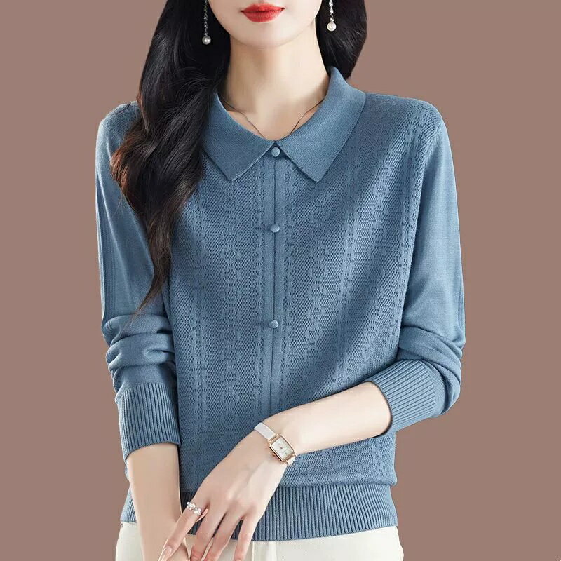 現貨+預購 針織衫長袖POLO衫-氣質提花寬鬆套頭女上衣3色74kx25【獨家進口】【米蘭精品】