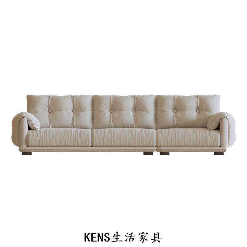 【KENS生活家具】現代簡約三人位小戶型云朵奶油風輕奢羽絨直排布藝沙發客廳880515