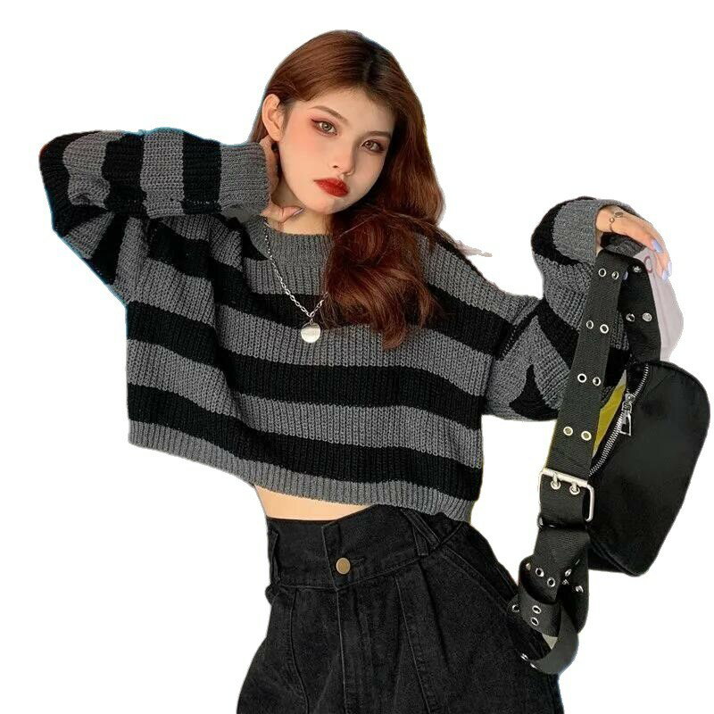 女裝 外套 韓系風 氣質上衣 韓版   75-300斤加大碼港風復古露臍外搭高腰洋氣毛衣女學生春秋夏季外套 治裝激推 1