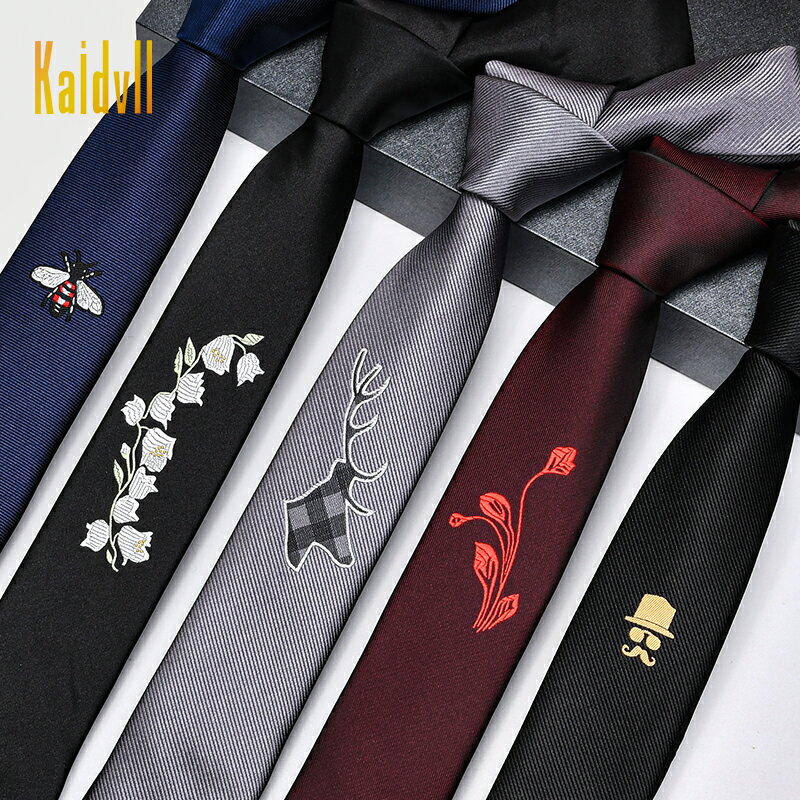 刺繡花領帶男士韓版潮新郎結婚5CM窄版懶人拉鏈易一拉得藍色黑色