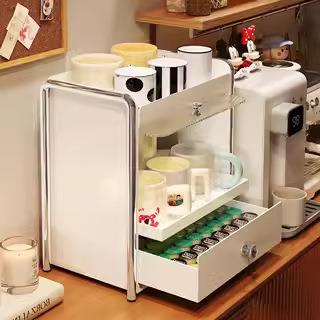 杯子收納 置物架 防塵杯架多功能化妝品抽拉 收納盒 廚房桌面杯櫃[DD0428006]