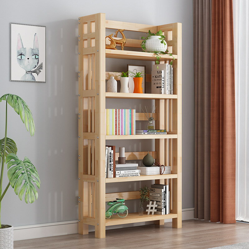 書架簡約落地書架兒童多層收納置物架房間家用實木學生臥室書柜