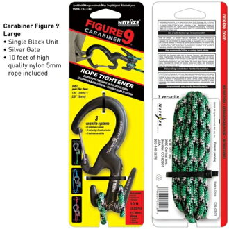 ├登山樂┤美國 NITE IZE FIGURE 9 CARABINER 大號9形彈簧繫繩扣(附繩) 黑# C9L-03-01