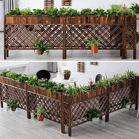 【最低價】【公司貨】隔斷花架戶外花槽碳化網格花箱餐廳木柵欄飯店裝飾花盆架防腐實木 3
