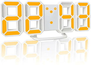 【日本代購】LED數字鬧鐘3D字體 台式壁掛 亮度調整 - 黃字