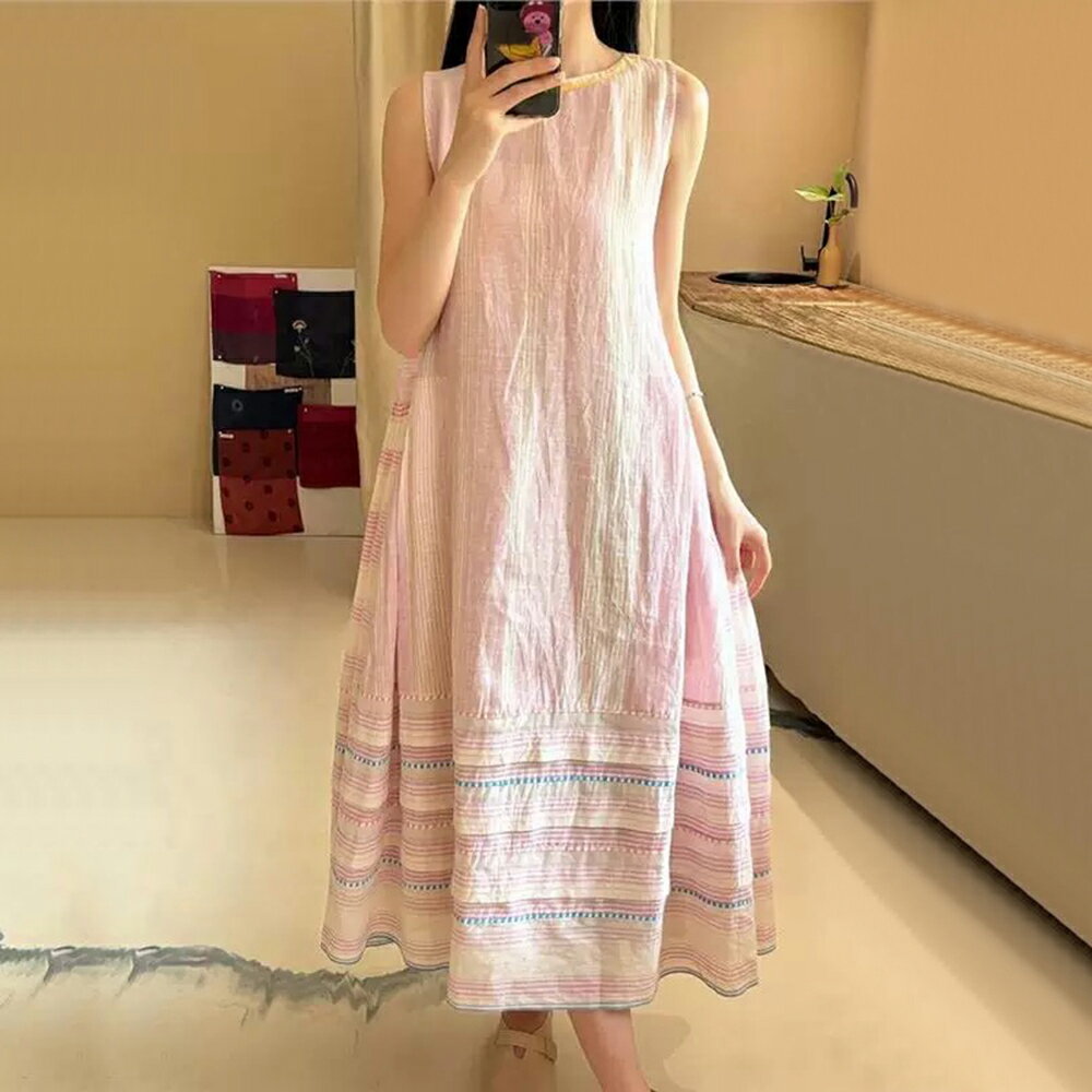 ＊ORead＊棉麻拼接無袖連身裙(圖片色S~XL)【限定加碼✿全館滿額再折】