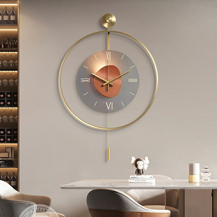 現代輕奢風餐廳藝術裝飾掛鐘簡約客廳掛牆時鐘飯廳高檔家用靜音錶
