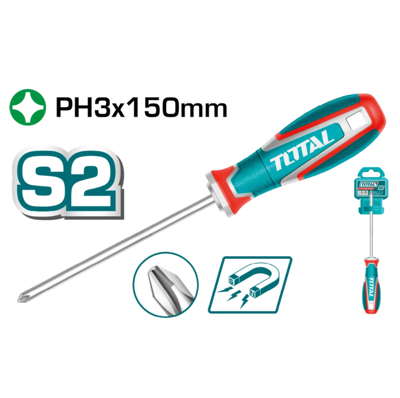『油工廠』TOTAL 十字 螺絲起子 帶磁性 PH3*150mm 手工具