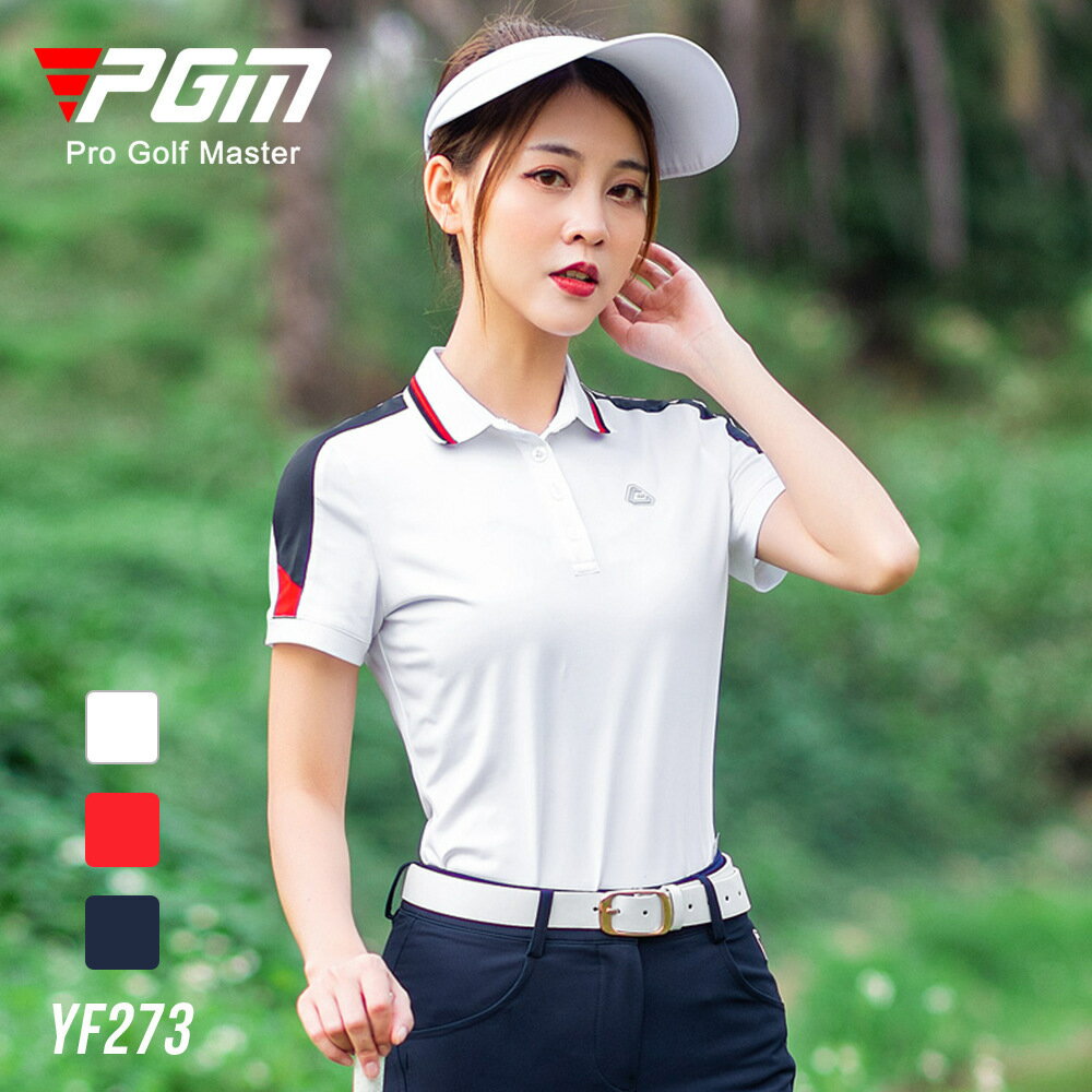 【元素運動】PGM高爾夫女裝 夏季女士拼接短袖 golf運動 透氣衣服