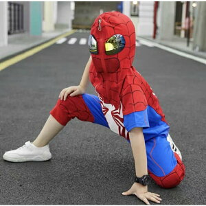 【台灣高雄現貨】下單後當天寄出兒童蜘蛛人衣服短袖套裝超級英雄變裝服裝中大童蜘蛛俠帽T（2件組）