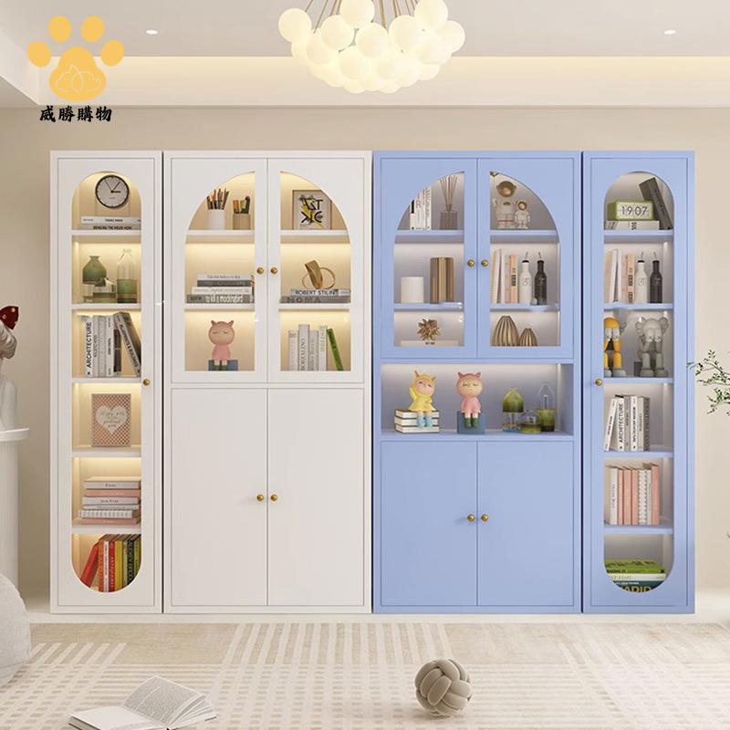 鋼制書櫃 置物櫃 客廳儲物櫃 家用展示櫃 玻璃門防塵書架 簡約現代鐵藝Y9/12