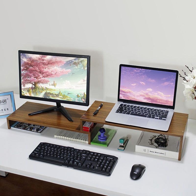 桌上電腦顯示器辦公桌面可伸縮增高架雙屏底座筆記本組合收納ins-快速出貨
