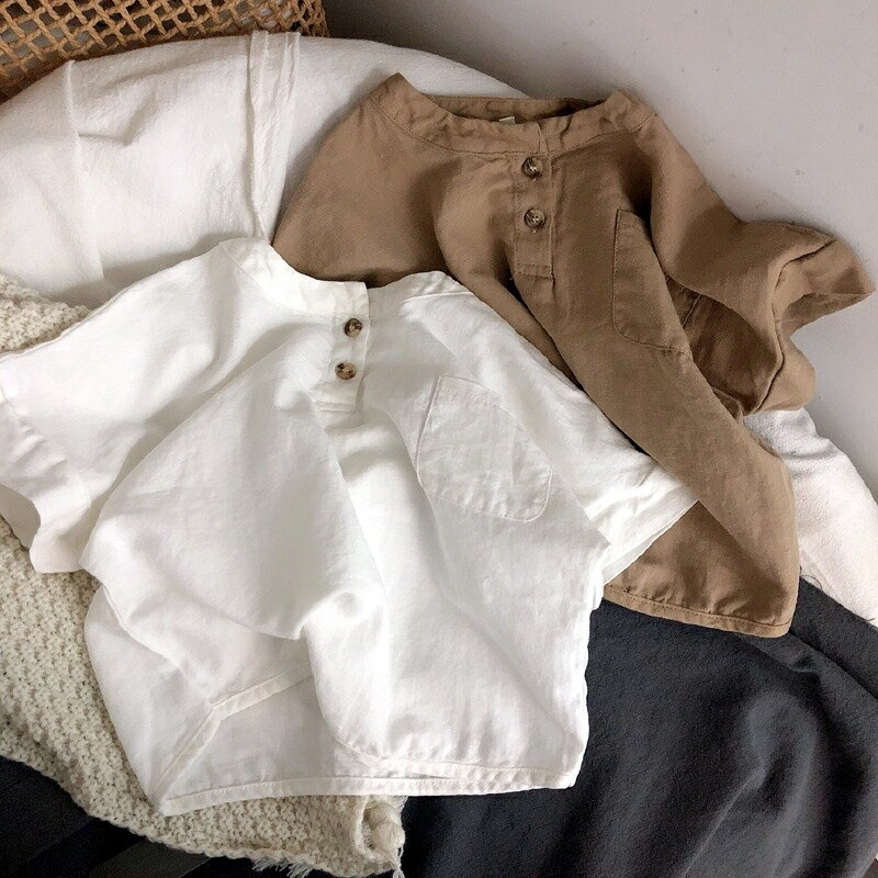 Baby童衣 兒童素色簡約寬鬆上衣 男女童夏季棉麻上衣 89065