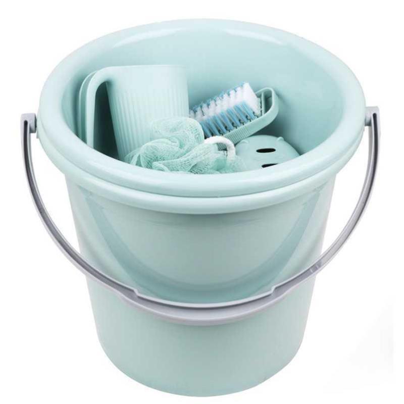 學生桶水桶洗澡宿舍洗衣桶家用桶盆套裝塑料手提藍色圓形牙杯臉盆