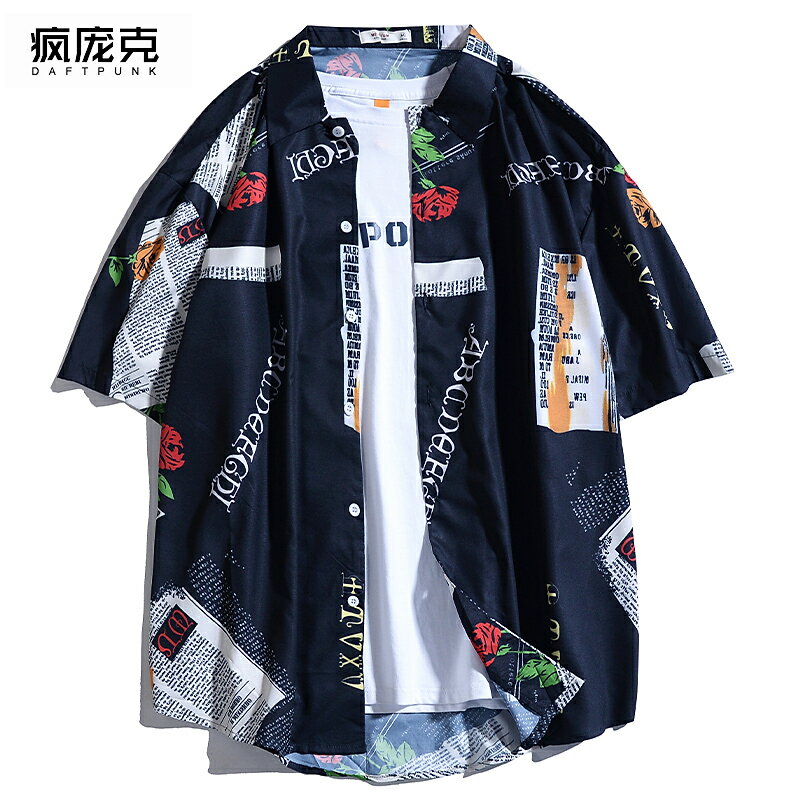 襯衫男女短袖港風ins潮牌痞帥印花襯衣夏季韓版寬松潮流休閑上衣 1