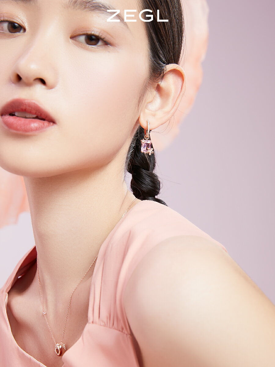 ZEGL設計師春日櫻花系列玫瑰金花朵耳環女2022年新款潮耳扣耳飾品
