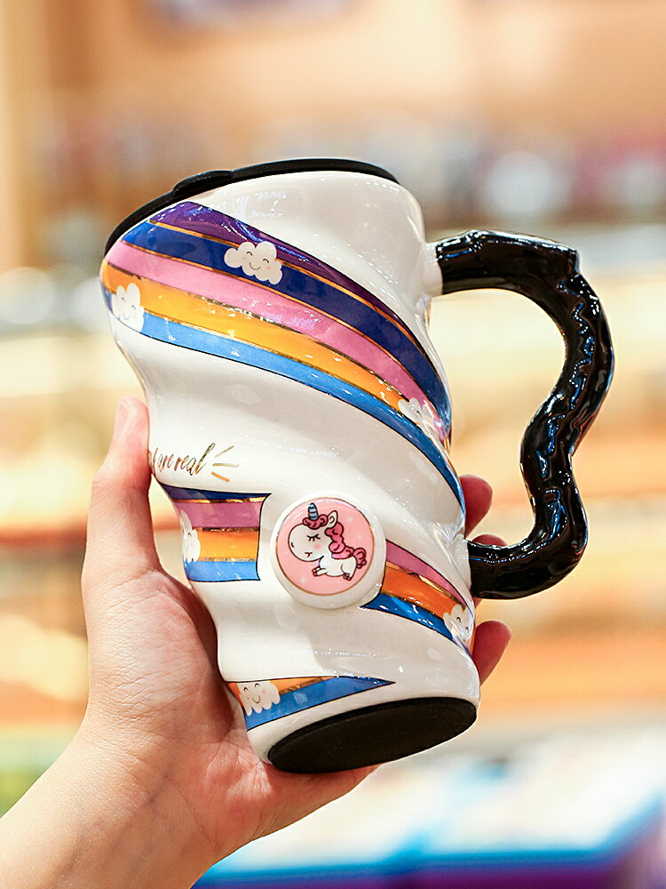 高顏值馬克杯北歐ins家用水杯陶瓷帶蓋女辦公室卡通可愛咖啡杯子