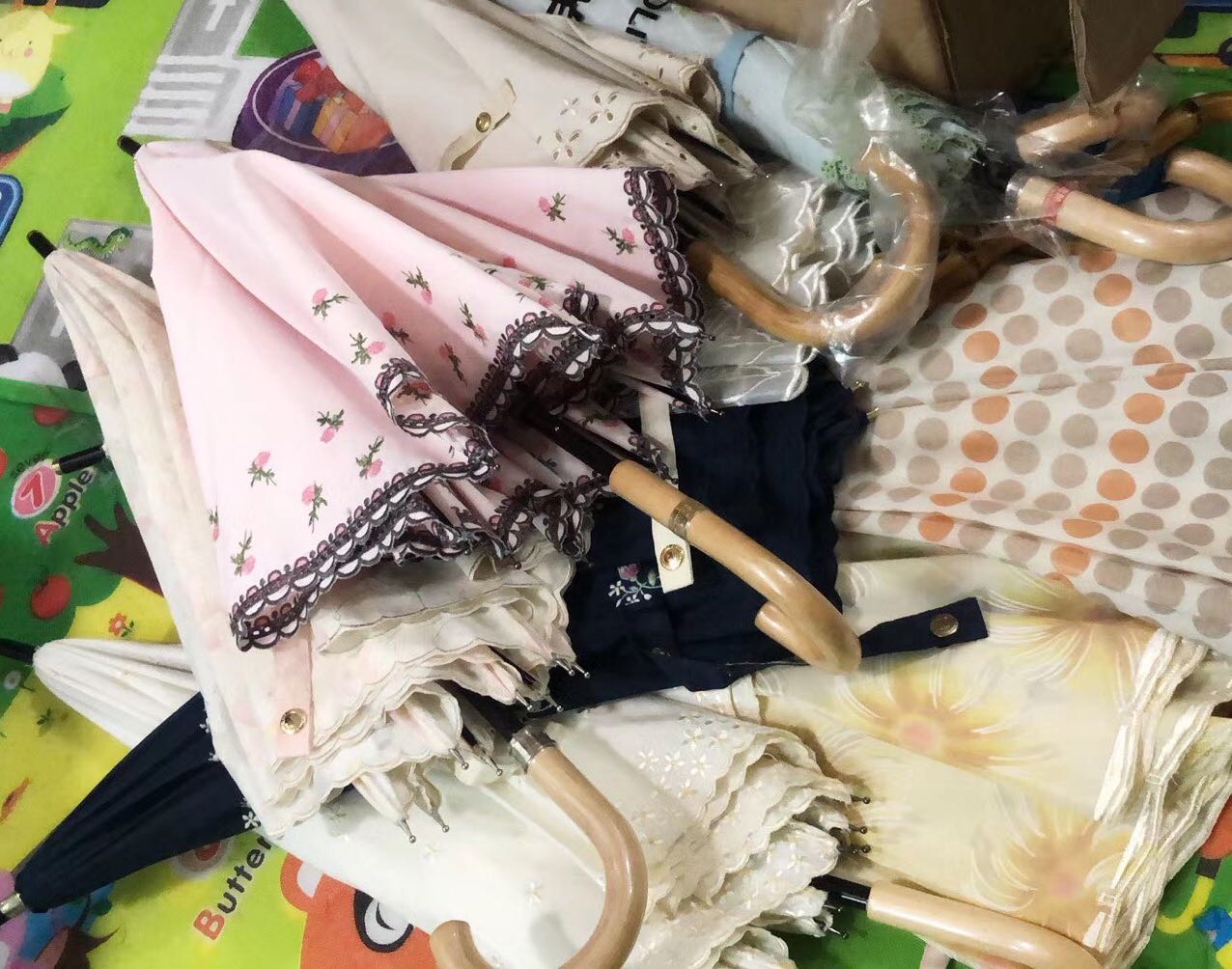 日系棉布刺繡傘防紫外線遮陽傘洛麗塔公主洋裝小清新木手柄長柄傘