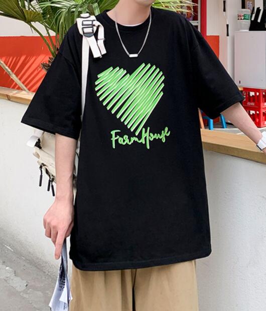 FINDSENSE X 韓潮 男士 愛心字母印花 寬鬆五分袖大尺碼 短袖T恤