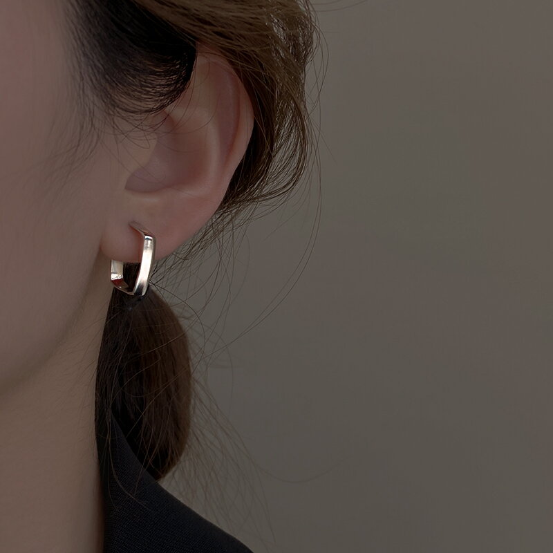 925純銀方形耳環女新款潮冷淡風簡約耳釘高級感小巧幾何耳飾 2