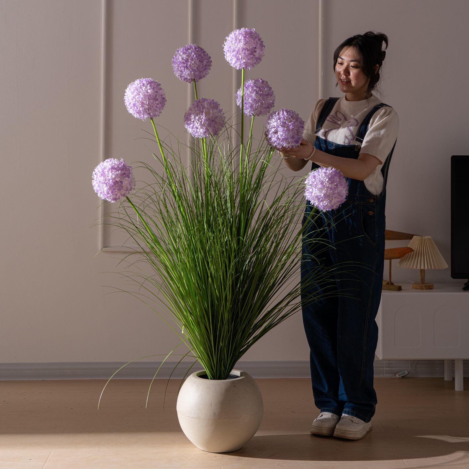 模擬繡球花擺件蘆葦草臥室內綠植物落地盆栽擺件仿生假樹造景裝飾J-22公司貨